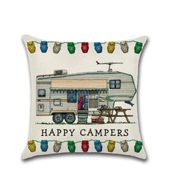 Cartoon Camper RV Dining Car Series Linen Pillow Case