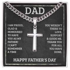 Cuban Link Chain with Artisan Cross Necklace - For Dad I Am Proud