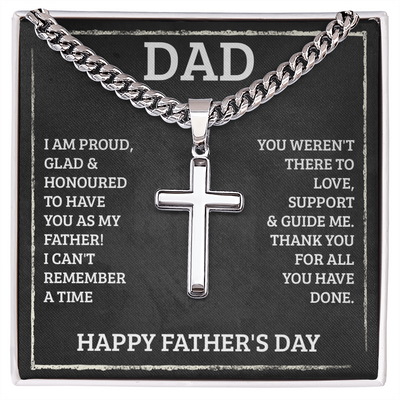 Cuban Link Chain with Artisan Cross Necklace - For Dad I Am Proud