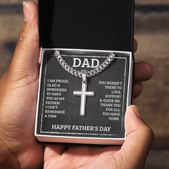 Cuban Link Chain with Artisan Cross Necklace - For Dad I Am Proud