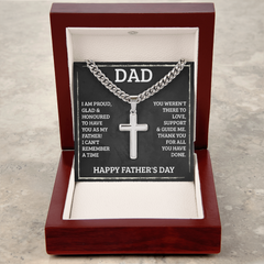 Cuban Link Chain with Artisan Cross Necklace - For Dad I Am Proud