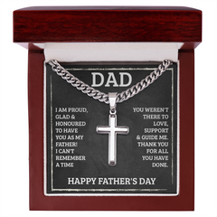 Cuban Link Chain with Artisan Cross Necklace - For Dad I Am Proud