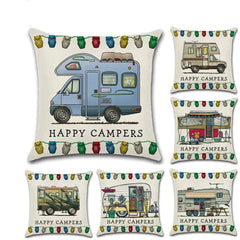 Cartoon Camper RV Dining Car Series Linen Pillow Case